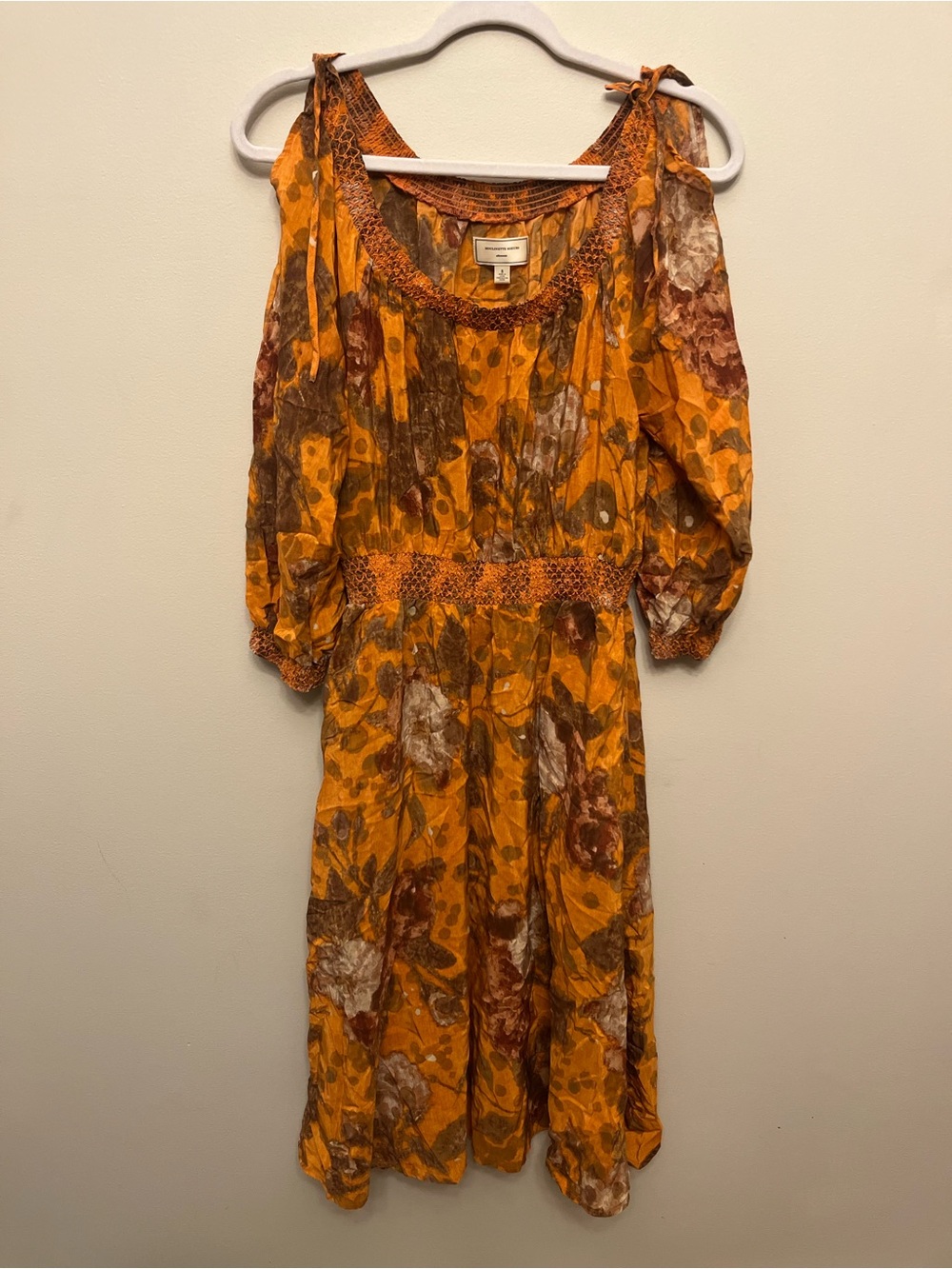 Anthropologie Moulinette Soeurs 100% Silk Midi Dress Women's Size 8 Boho Floral
